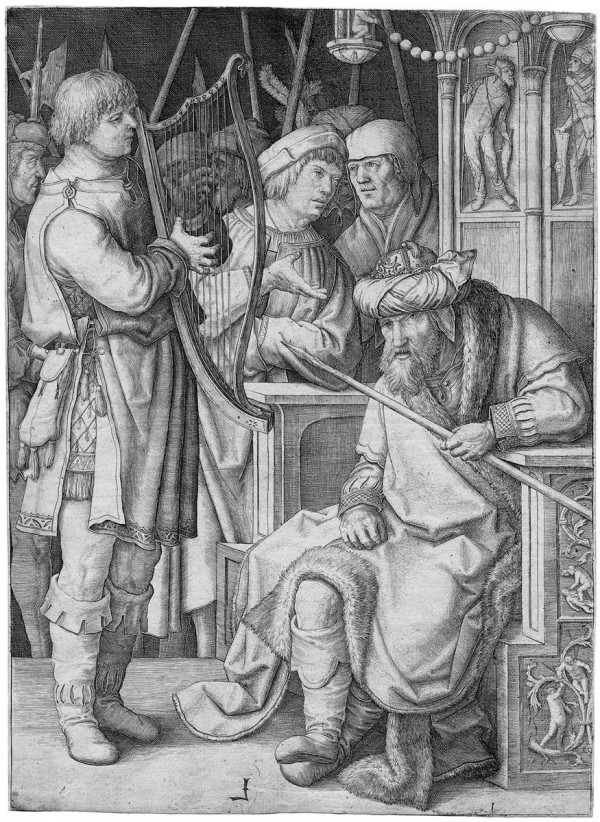 David playing the harp before Saul by Lucas van Leyden